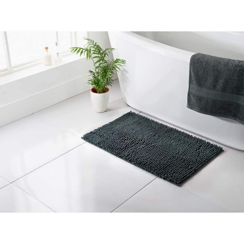 Signature Microfibre Noodle Bath Mat Charcoal Bathroom B&M