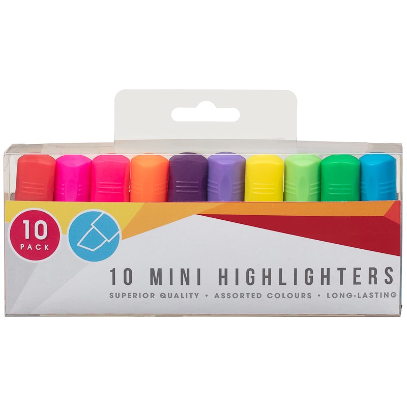 Mini Highlighters 10pk Stationery B&M