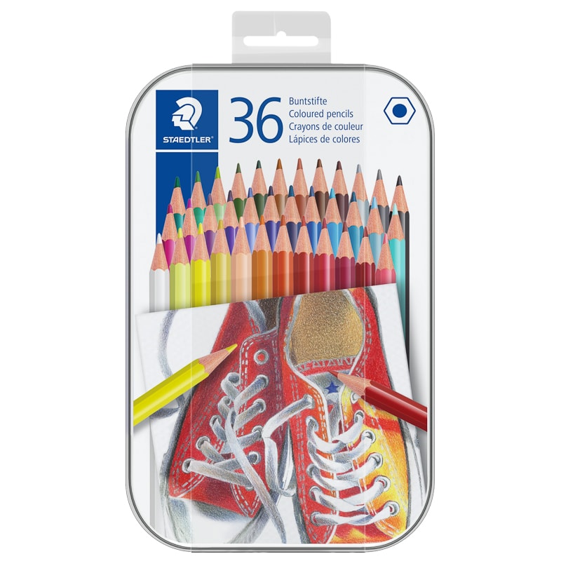 Staedtler Coloured Pencils in Tin 36pk Pens & Pencils B&M