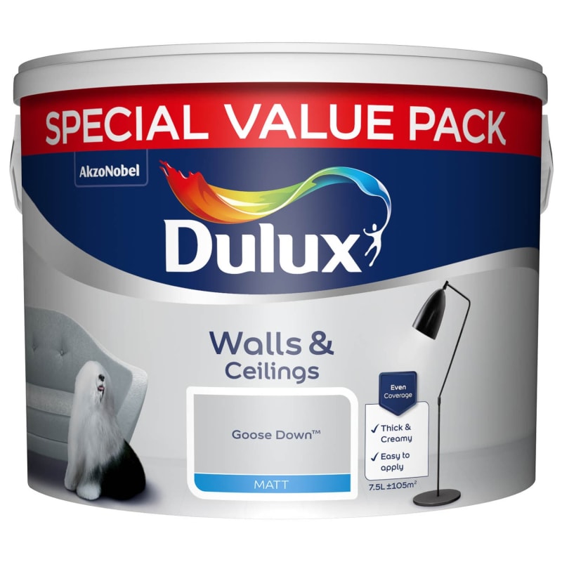 dulux matt paint 7.5l - goose down diy - b&m