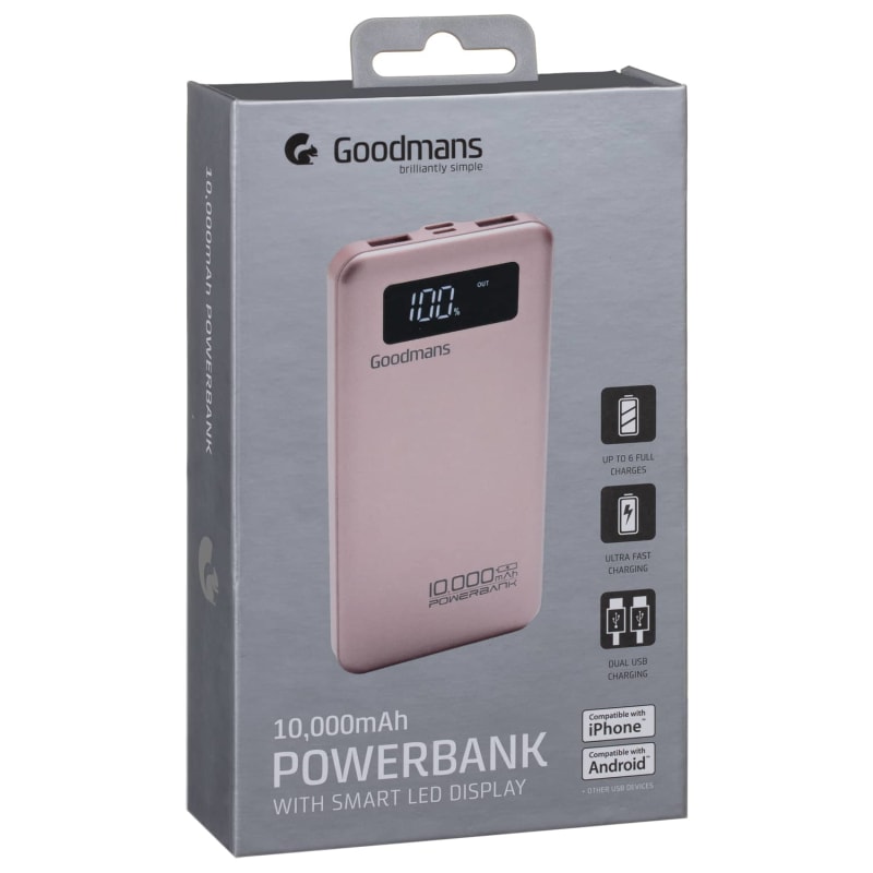Goodmans Power Bank 10000mAh Rose Gold Power Banks B&M