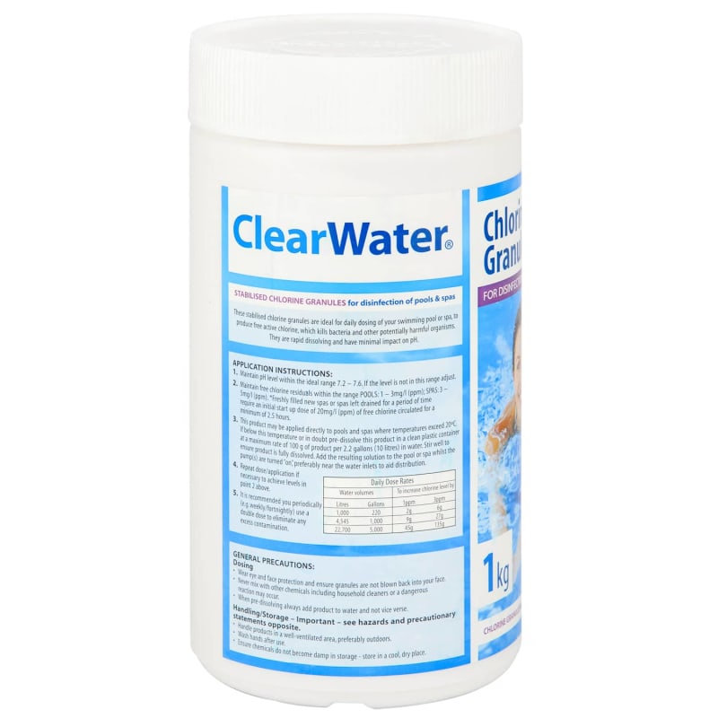 ClearWater Chlorine Granules 1kg Hot Tub Treatment B&M