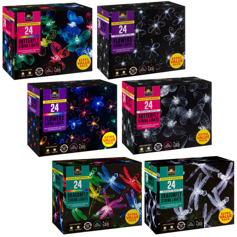 24 Solar LED Flower String Lights Multicolour Garden B&M