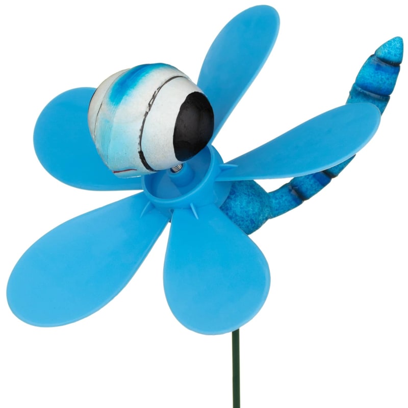 Insect Wind Spinning Stake Blue Dragonfly Garden Ornaments B&M