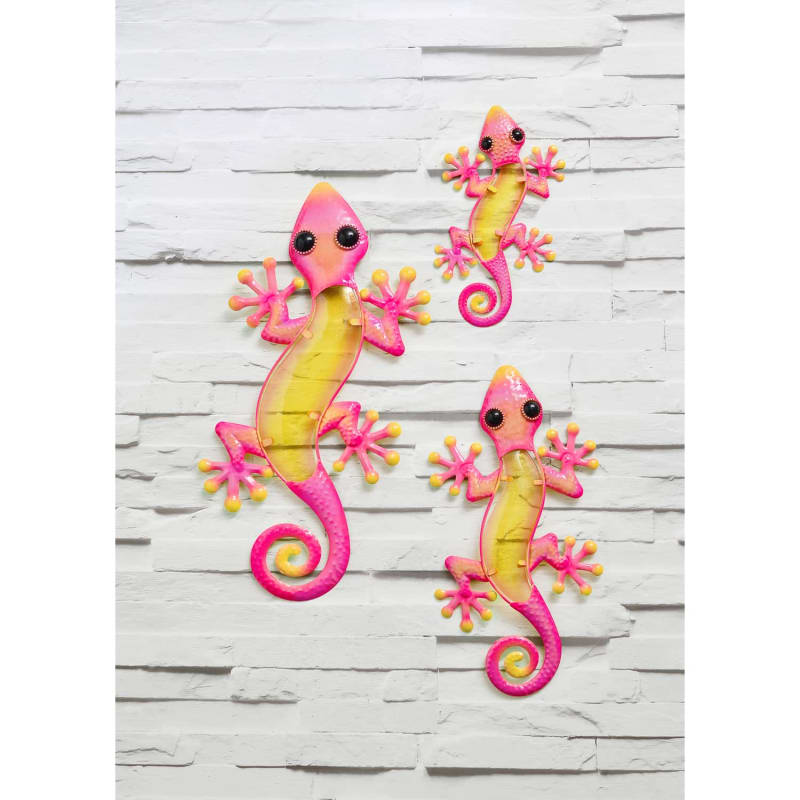 Glass Gecko Wall Art 3pk - Pink