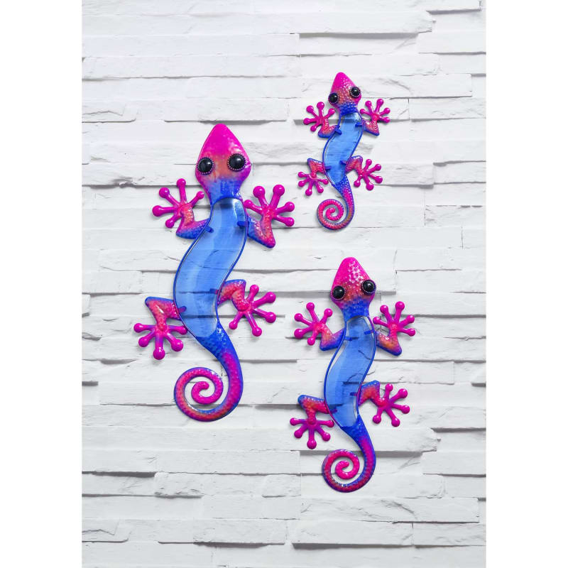 Glass Gecko Wall Art 3pk - Purple