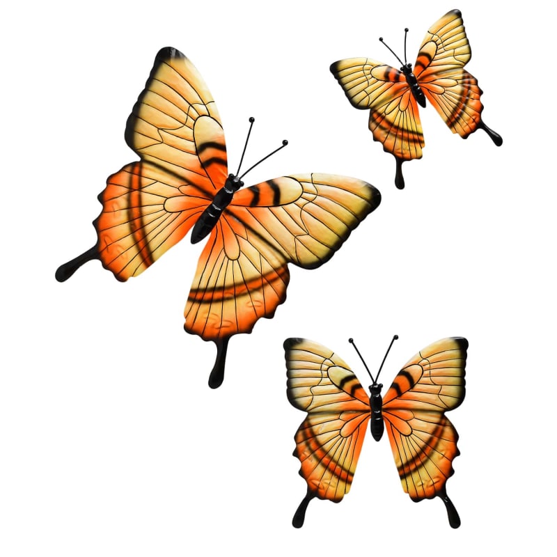 Butterflies Wall Art 3pk Orange Garden Decorations B&M