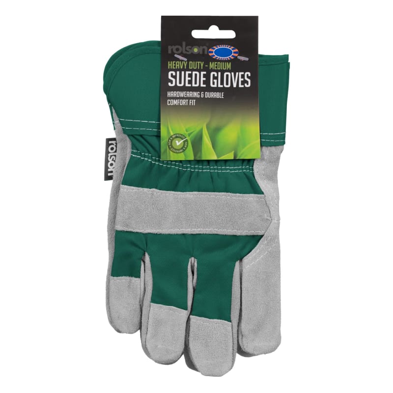 Rolson Heavy Duty Suede Gardening Gloves Medium Green B&M
