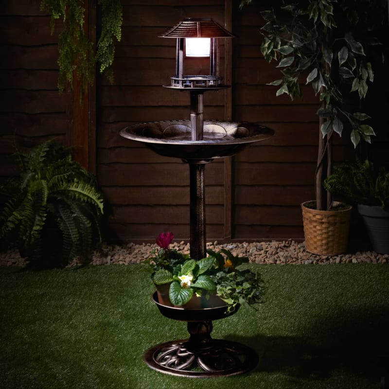 4in1 Bird Bath with Planter & Solar Light Planters B&M