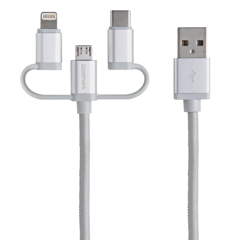 Goodmans 3in1 Charging & Sync Cable Silver Electrical B&M