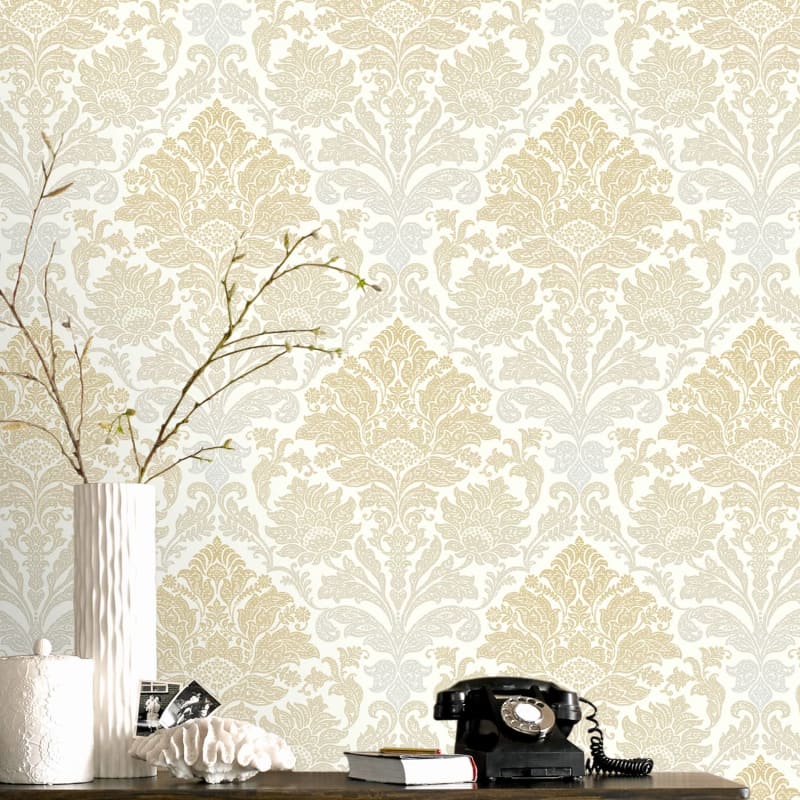 Ornamental Damask Yellow Wallpaper Damask Wallpaper B&M