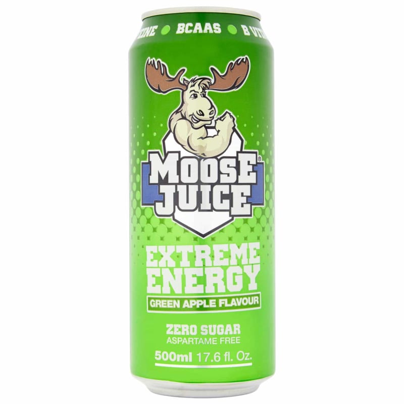 Moose Juice Extreme Energy 500ml Green Apple Soft Drinks B&M