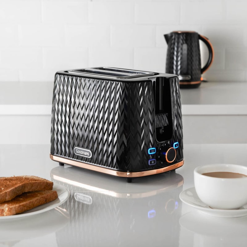 Goodmans Textured 2 Slice Toaster Black & Rose Gold B&M