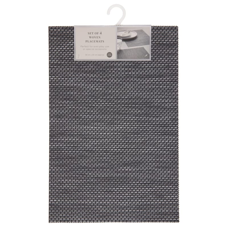 Metallic Woven Placemats Charcoal 4pk Tableware B&M Stores