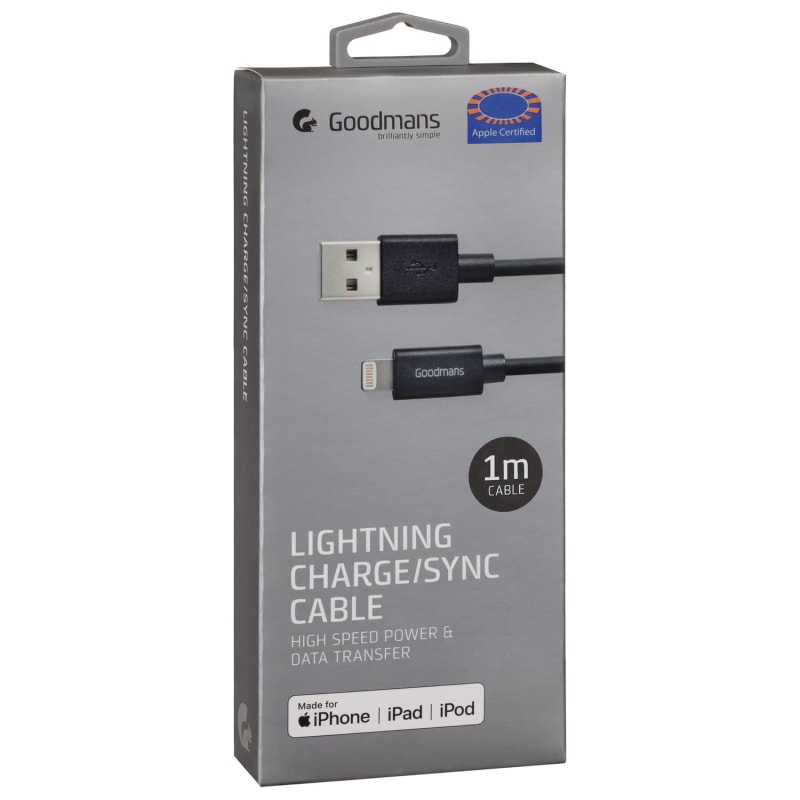 Goodmans Lightning USB Charging Cable Black Mobile B&M