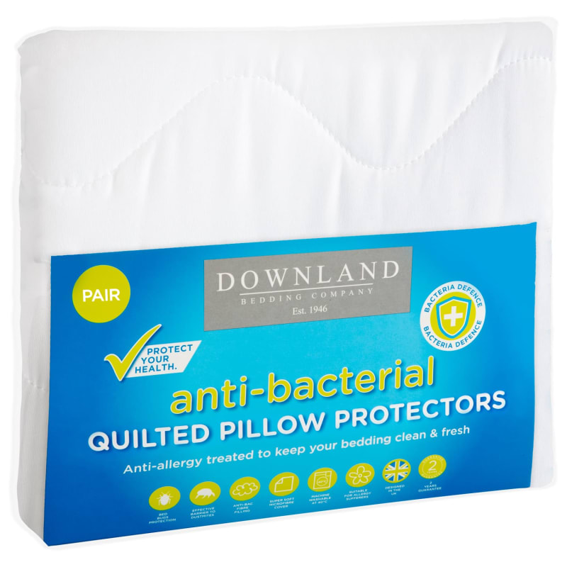 Downland AntiBacterial Quilted Pillow Protectors 2pk Bedding B&M