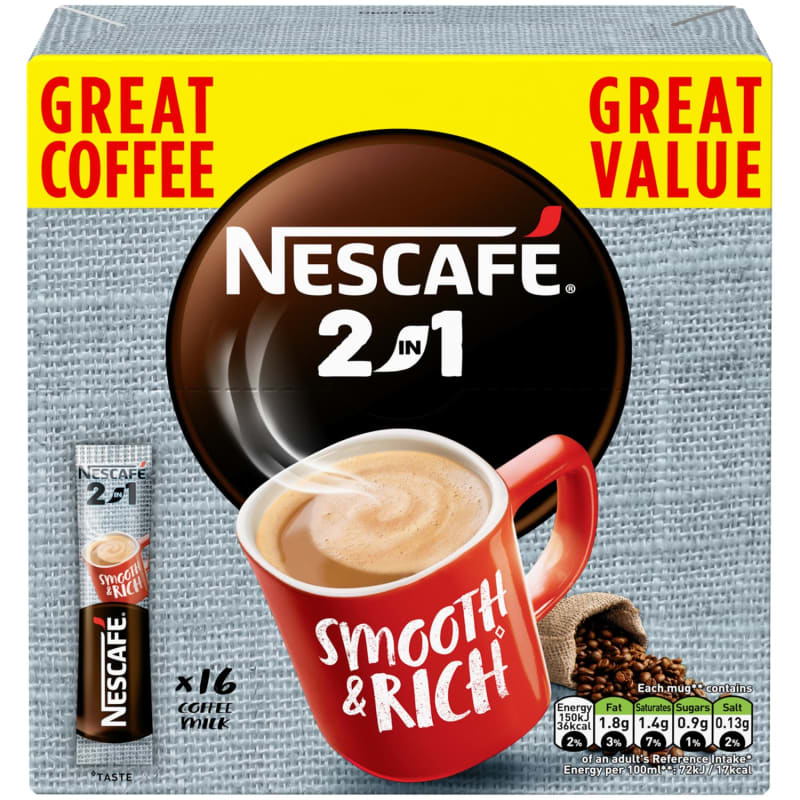 Nescafe Instant Coffee 2in1 Sachets 16pk Coffee B&M