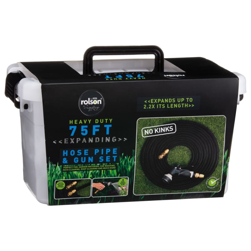 Rolson Heavy Duty Expanding Hose & Gun 75ft Watering B&M