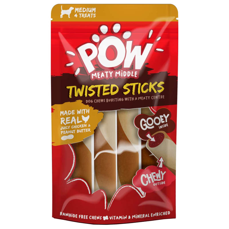 POW Meaty Middle Twisted Sticks 4 Pack Dog Treats B&M