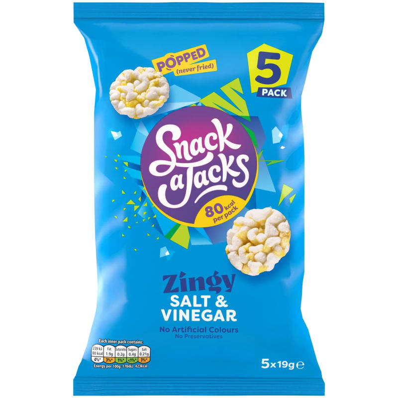 Snack a Jacks Zingy Salt & Vinegar Rice Cakes 5 x 19g B&M