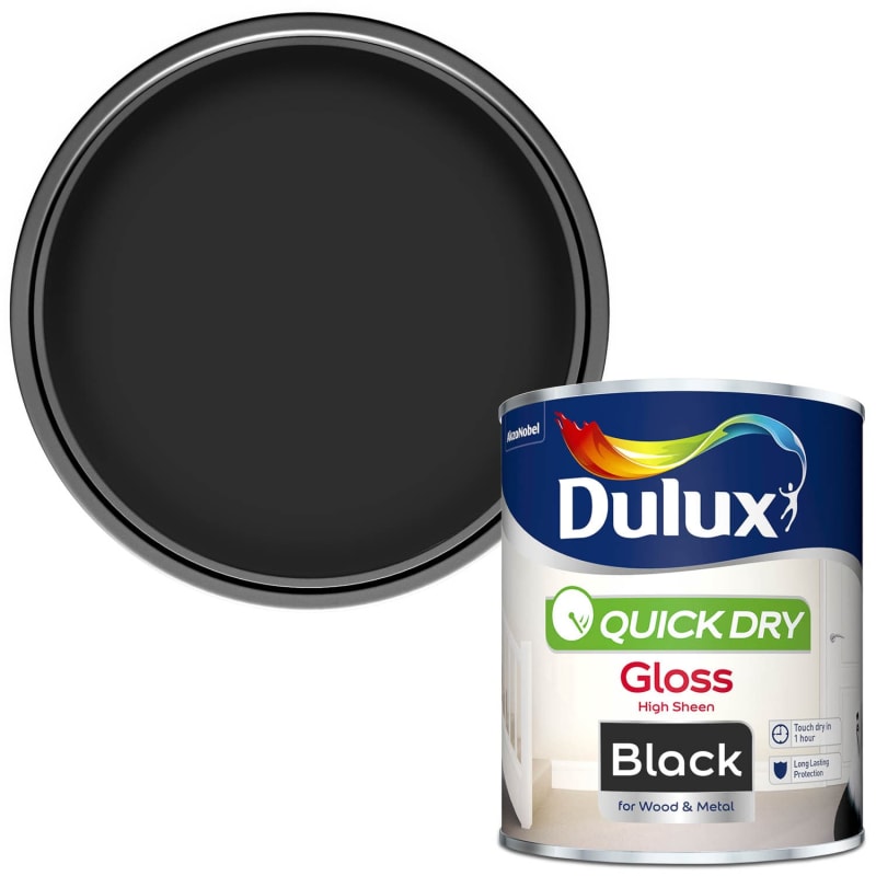 Dulux Quick Dry Gloss Paint Black 750ml Paint B&M Stores