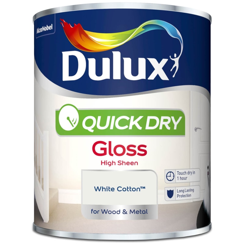 Dulux Quick Dry Gloss Paint White Cotton 750ml Paint B&M Stores