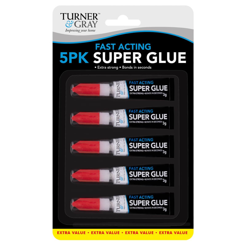 Turner & Gray Fast Acting Super Glue 5pk Tapes & Adhesives B&M Stores