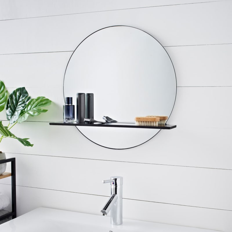 Bathroom Mirror with Wooden Shelf Furniture, Bathroom Mirror B&M