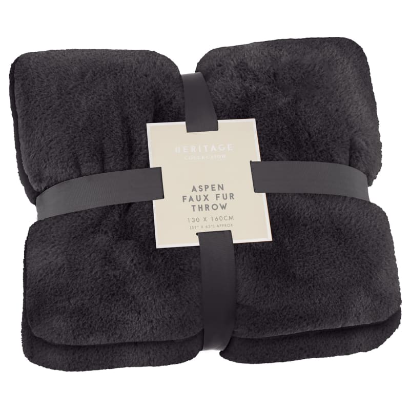 Heritage Collection Aspen Faux Fur Throw Charcoal Throws B7M Stores