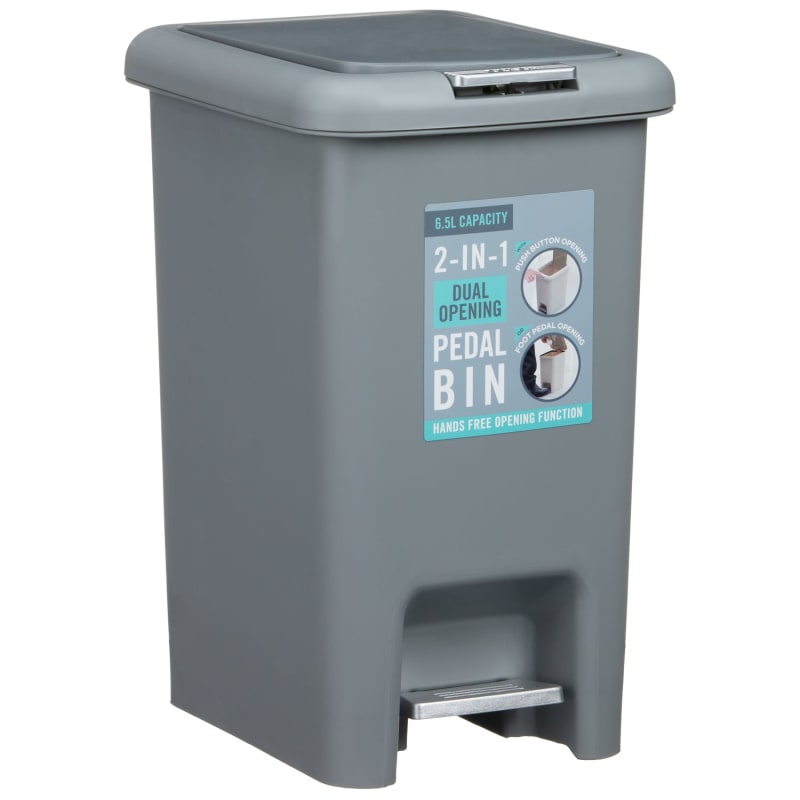 Pedal & Push Bin Grey Bathroom Bins B&M