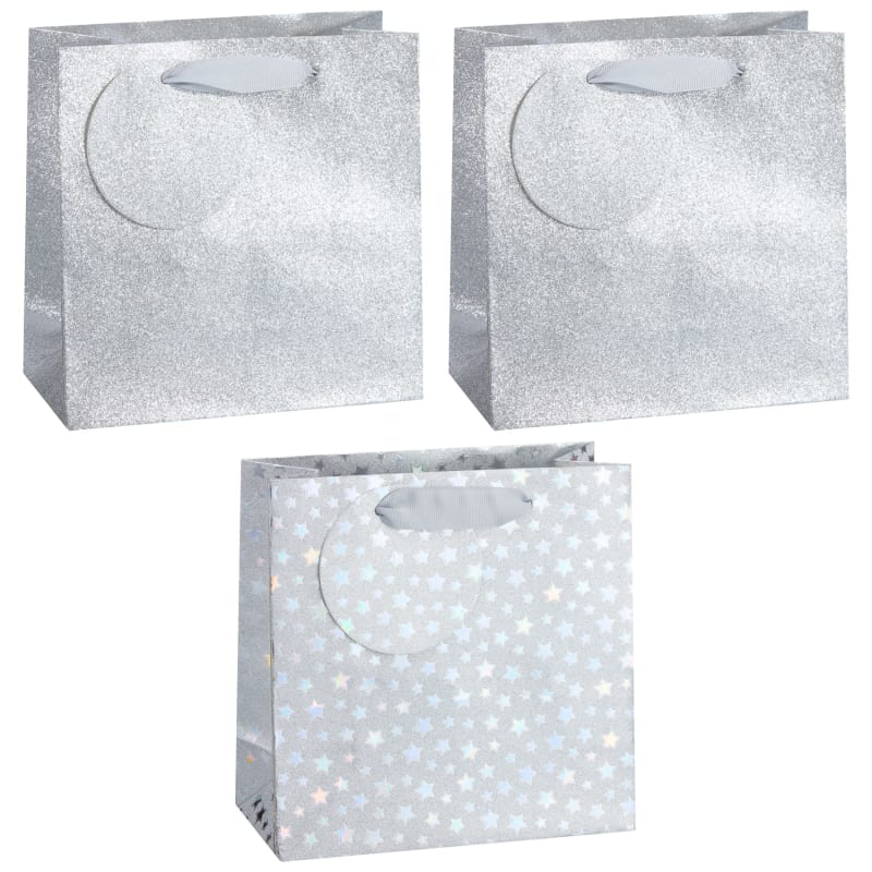 Glimmer Gift Bag 3pk Silver Gift Bags B&M