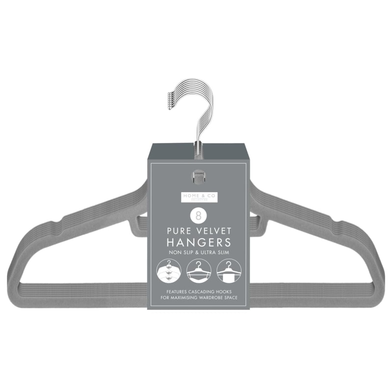 Pure Velvet Hangers 8pk Grey Hangers B&M Stores
