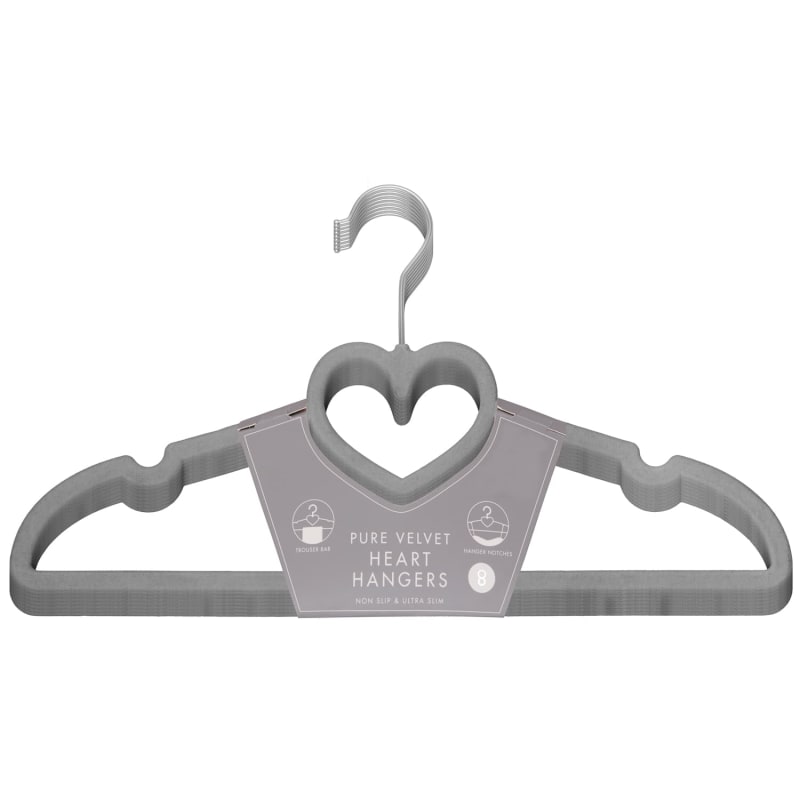 Velvet Heart Shaped Hangers 8pk Grey Hangers B&M Stores