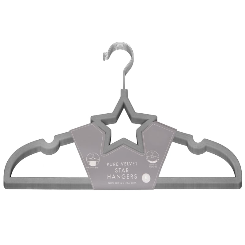 Velvet Star Shaped Hangers 8pk Grey Hangers B&M Stores