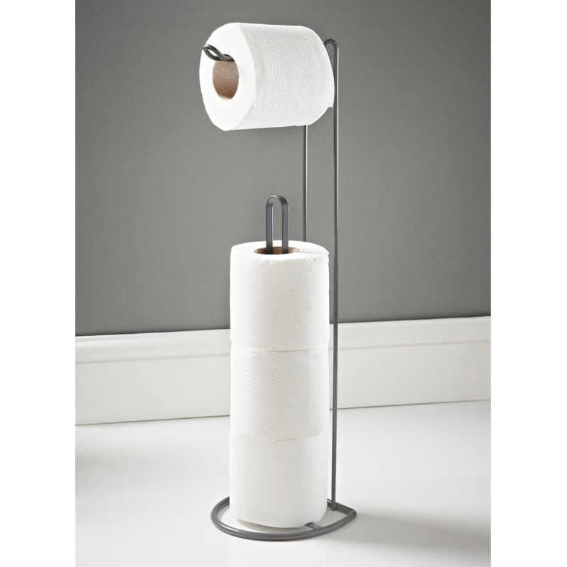 Addis 2 in 1 Toilet Roll Holder Grey Bathroom B&M Stores