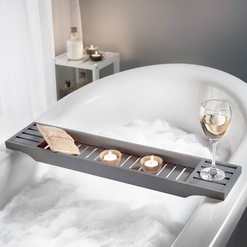 Grey Over Bath Rack Bathroom Accessories B&M