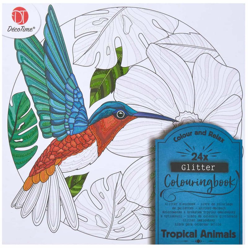 Glitter Colouring Book Tropical Animals Arts & Crafts B&M Stores