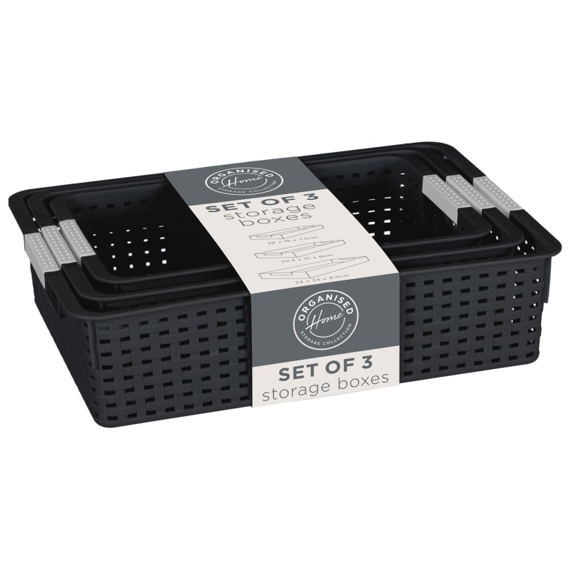 Set of Three Storage Baskets Black Storage Baskets B&M Stores