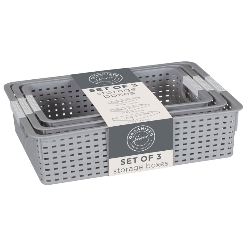 Set of Three Storage Baskets Grey Storage Baskets B&M Stores