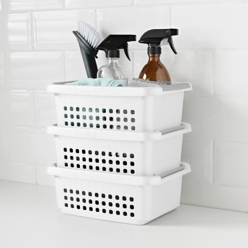 Set of 3 Storage Stacking Baskets White Storage Baskets B&M