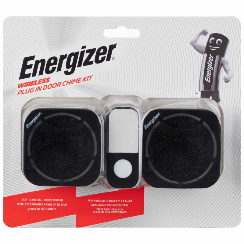 Energizer Wireless PlugIn Door Chime Kit 2pk Black Security B&M