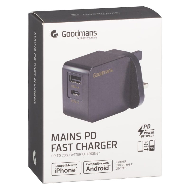 Goodmans Mains PD Fast Charger Black Chargers B&M