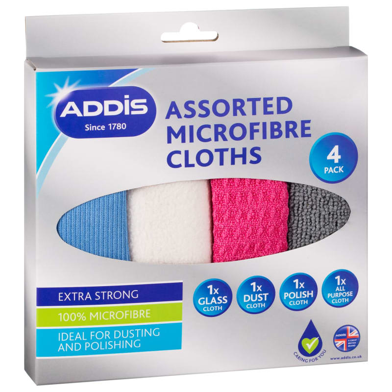Addis Assorted Microfibre Cloths 4pk Cleaning B&M