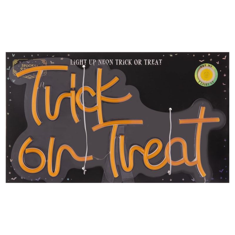 Light Up Neon Trick or Treat Sign Halloween Decorations B&M