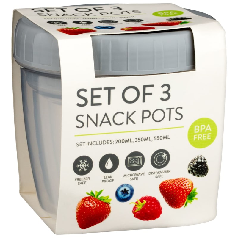 Set of 3 Snack Pots 3pk Kitchen Storage B&M Stores