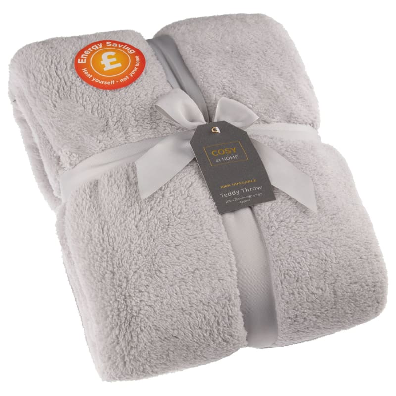 Cosy At Home Silver Teddy Throw Throws B&M Stores