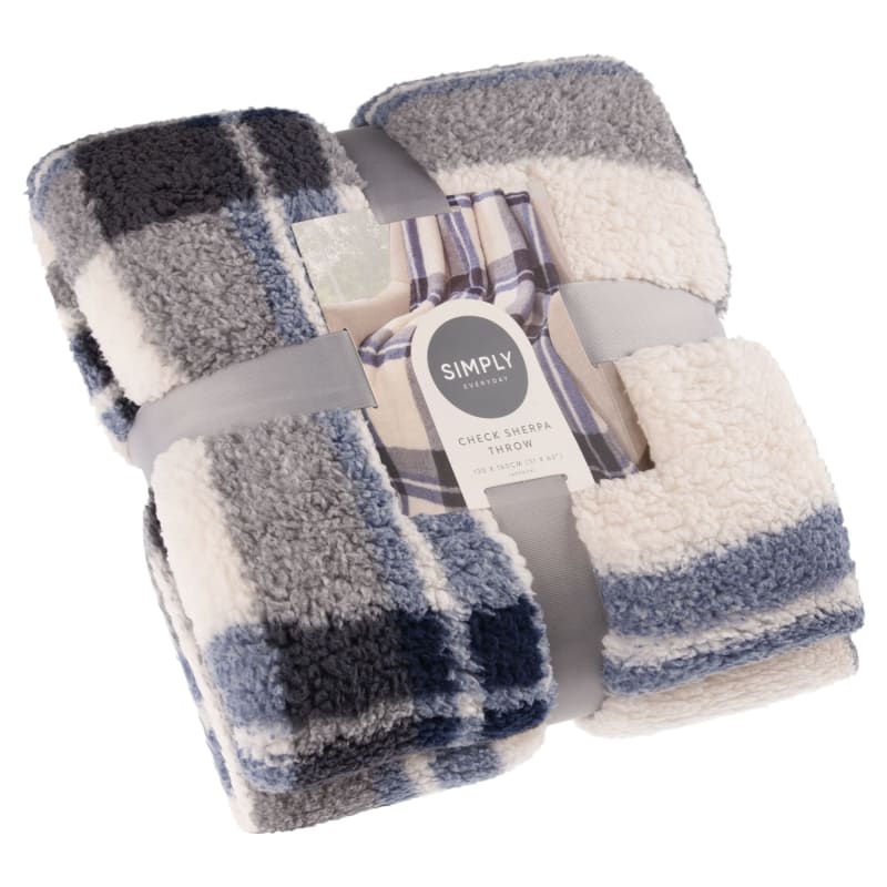 Simply Everyday Check Sherpa Throw Navy Throws B&M Stores