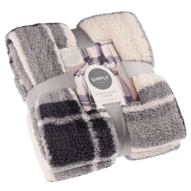 Simply Everyday Check Sherpa Throw Grey Throws B&M Stores