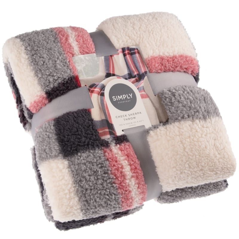 Simply Everyday Check Sherpa Throw Red Throws B&M Stores
