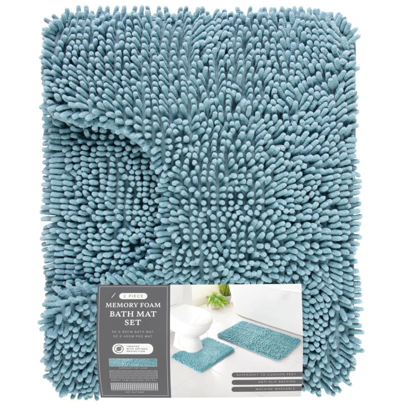 Noodle Bath Mat Set Blue Bathroom Accessories B&M